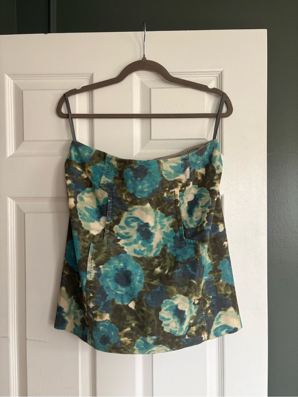 Anthropologie Teal and Olive Floral Mini Skirt